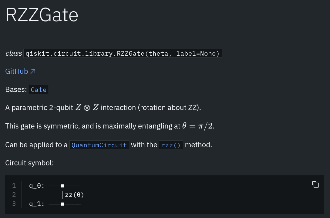 The RZZ gate definition