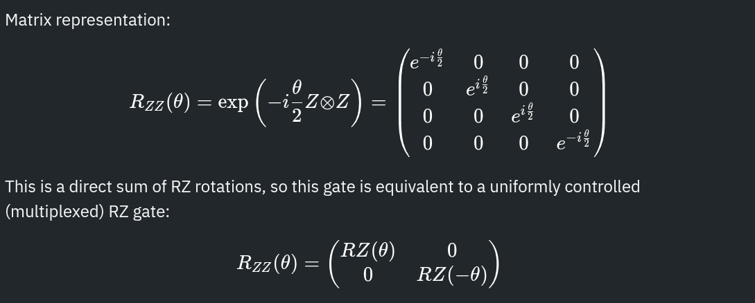 The RZZ gate matrix definition
