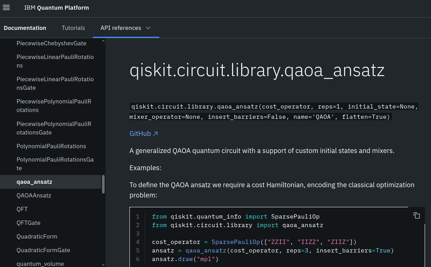 QAOA Ansatz from Qiskit library