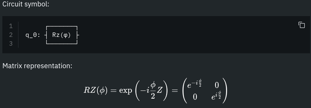 The RZ gate matrix definition