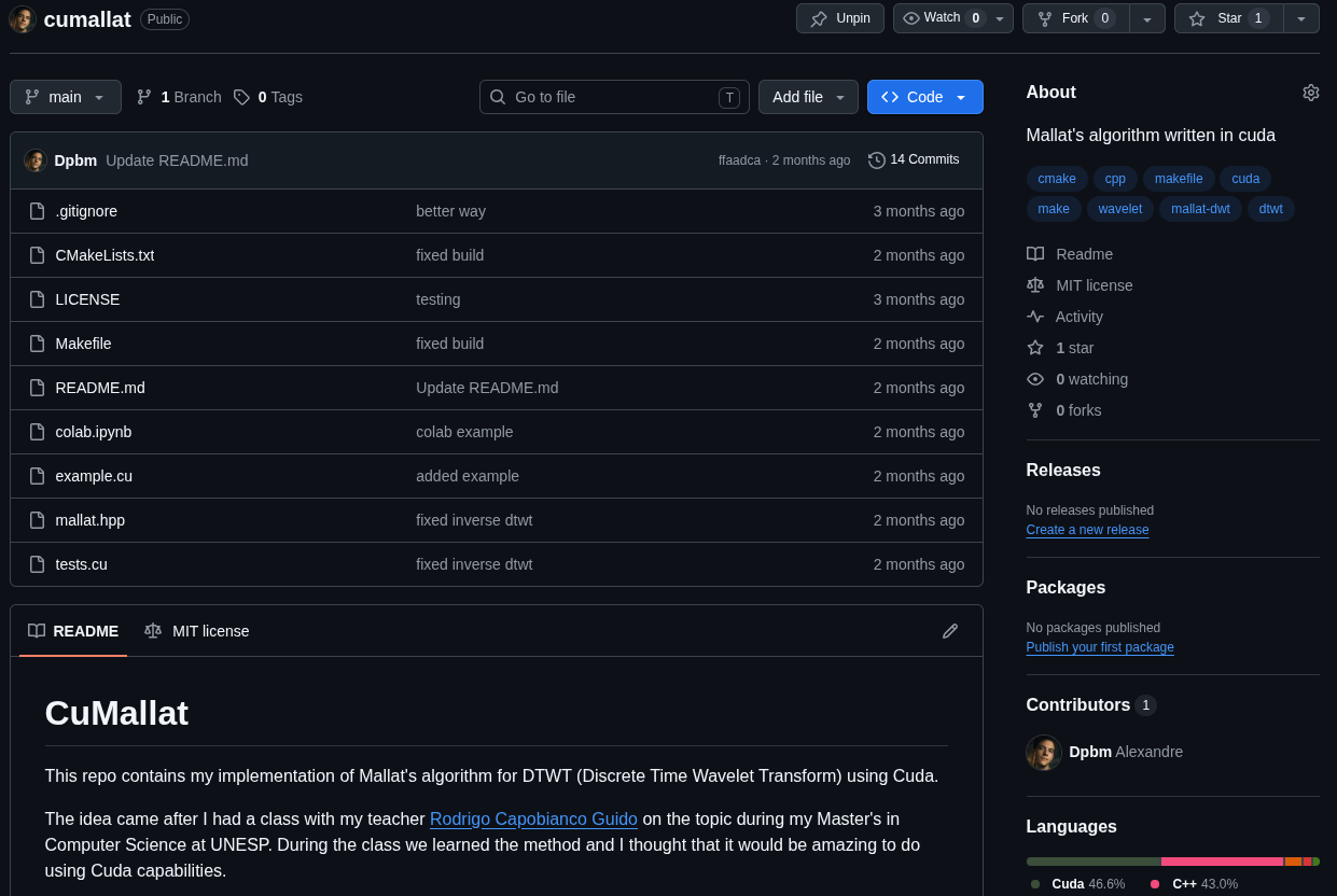 CuMallat Repository - My library for Mallat's algorithm in cuda