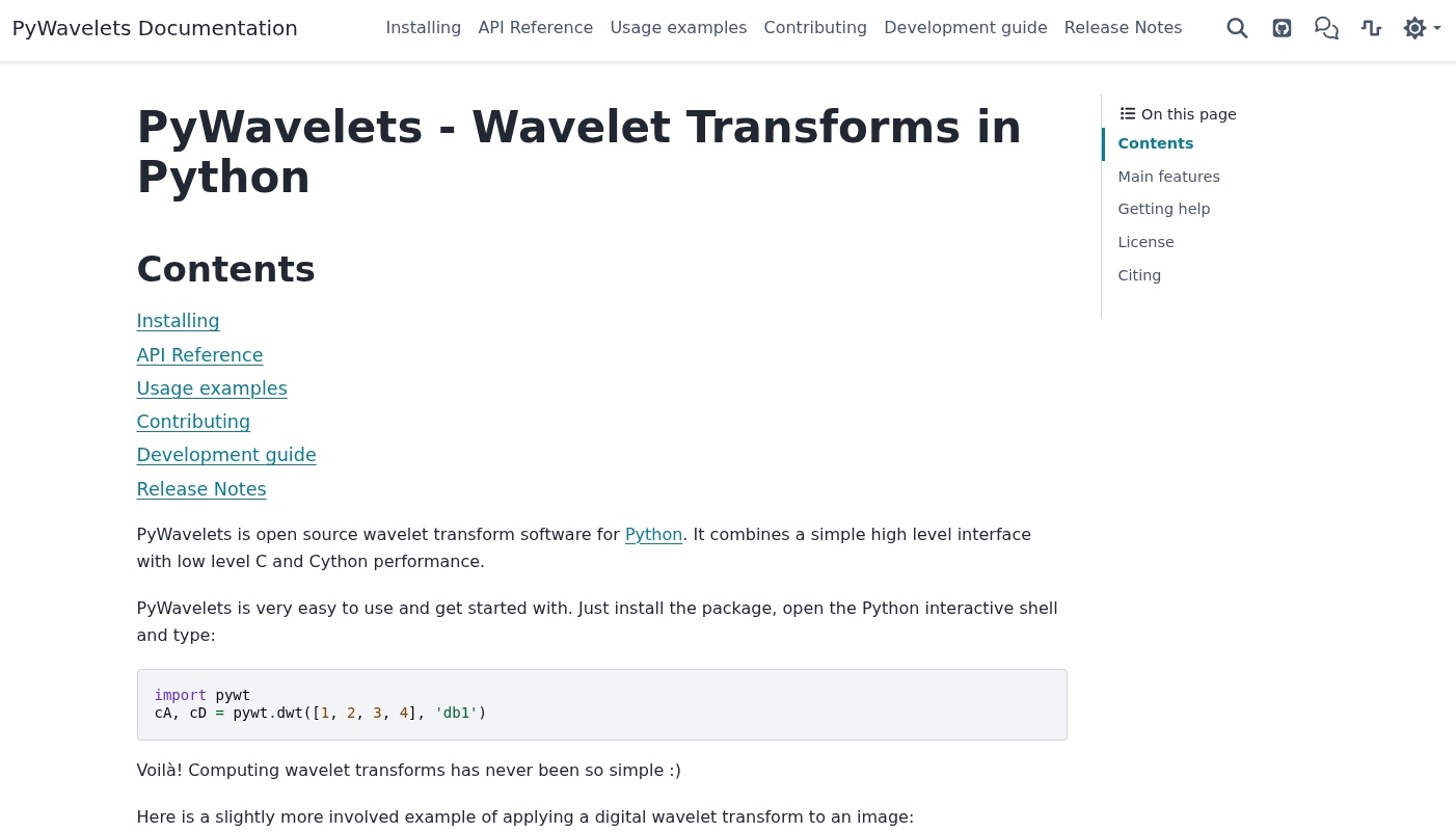 PyWavelets Library website